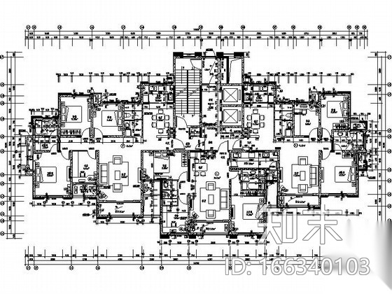 高层住宅一梯三户型图cad施工图下载【ID:166340103】