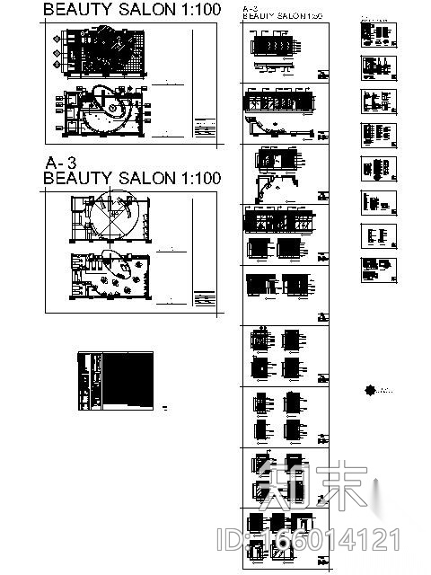 180㎡美容美发室施工图cad施工图下载【ID:166014121】