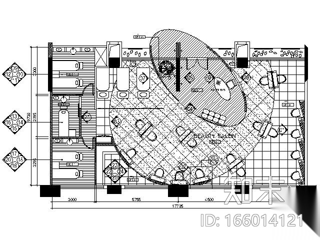 180㎡美容美发室施工图cad施工图下载【ID:166014121】