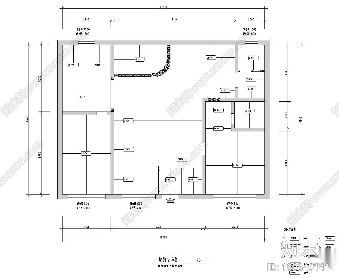 美式风格三室两厅住宅装修施工图设计cad施工图下载【ID:180849141】