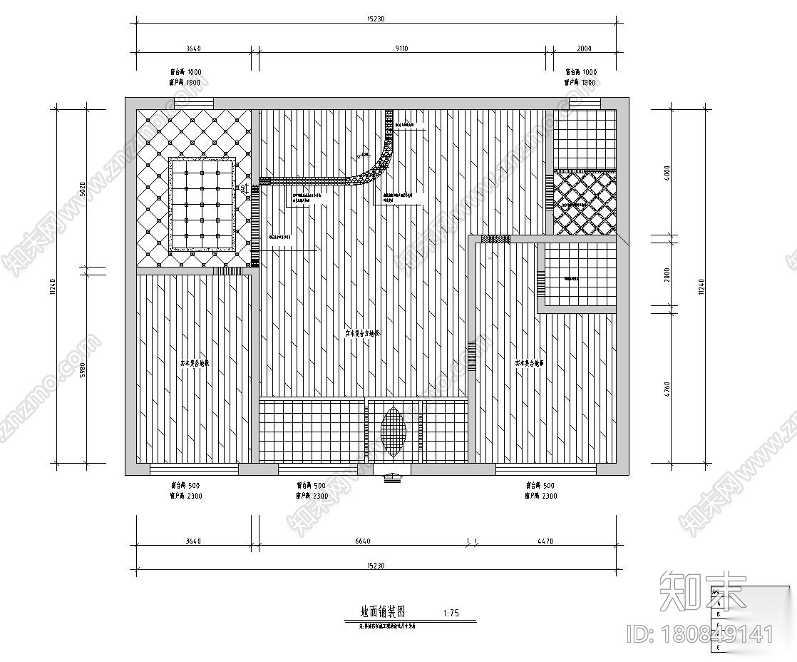 美式风格三室两厅住宅装修施工图设计cad施工图下载【ID:180849141】