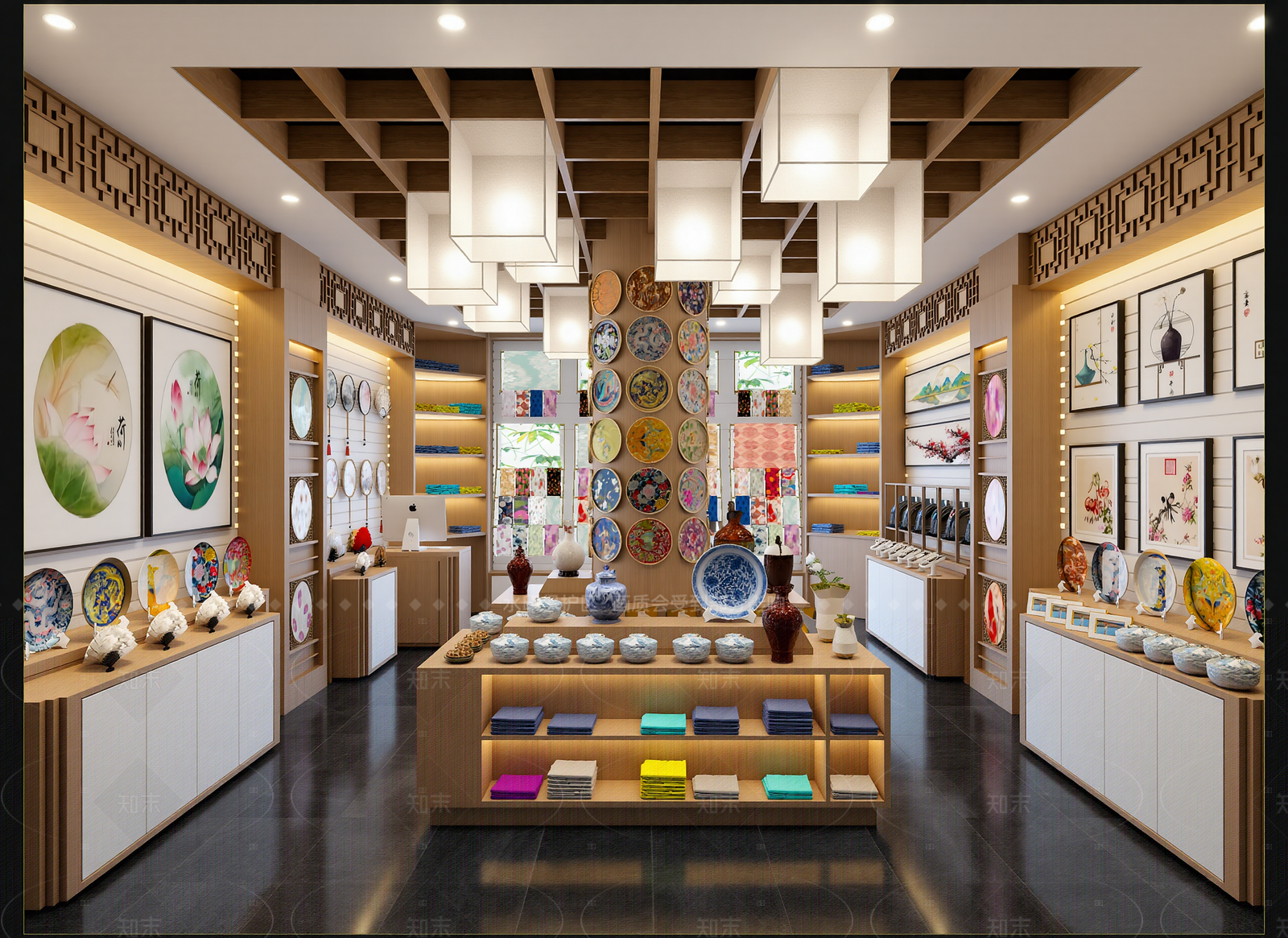 新中式陶瓷展厅3D模型下载【ID:1214936324】