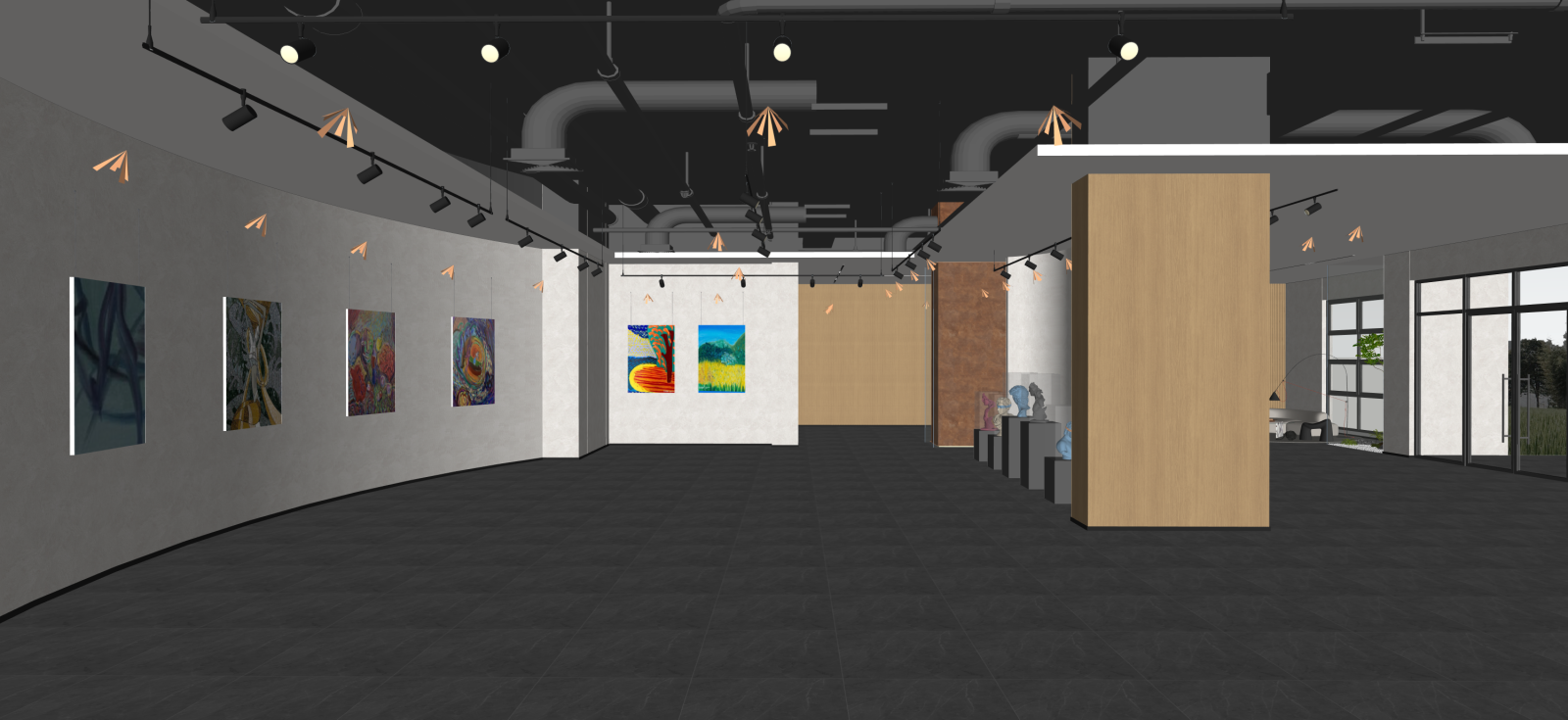 现代艺术展厅SU模型下载【ID:1222130577】