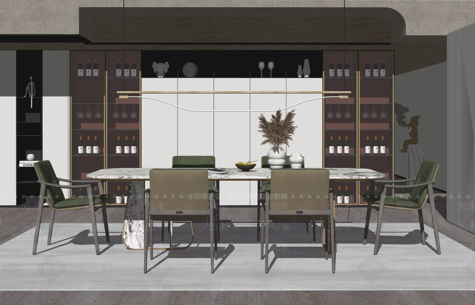 现代家居餐厅SU模型下载【ID:179596117】