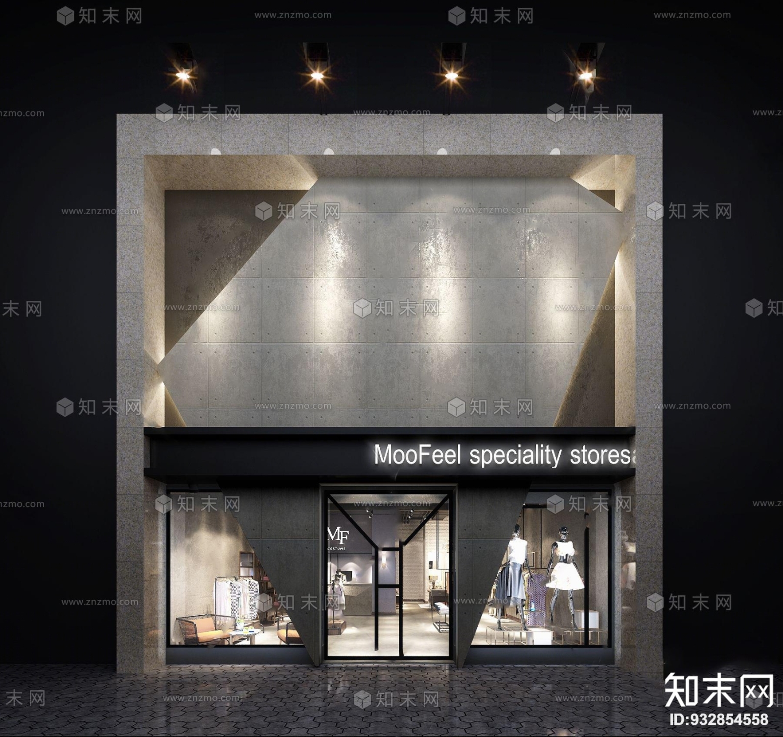 现代服装店门面门头3D模型下载【ID:932854558】