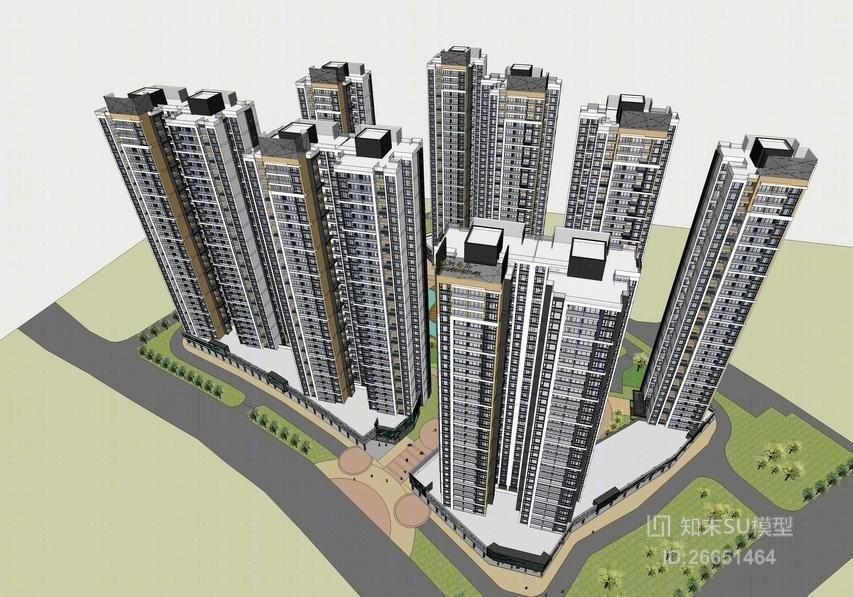 现代高层住宅SU模型下载【ID:26651464】