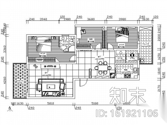 [湖南]三居室方案设计图施工图下载【ID:161921106】