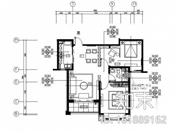 [山东]B户型两居室精装样板房室内装修图cad施工图下载【ID:161889162】