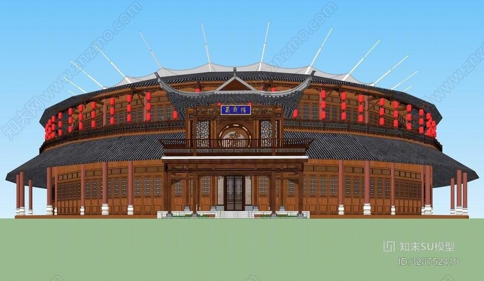 古建圆楼演艺中心SU模型下载【ID:328752410】
