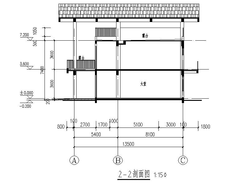 [四川]两层折线起伏型屋顶美食街建筑施工图（16年最新）cad施工图下载【ID:151483155】