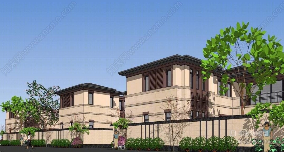 草原风合院别墅SU模型下载【ID:225937308】