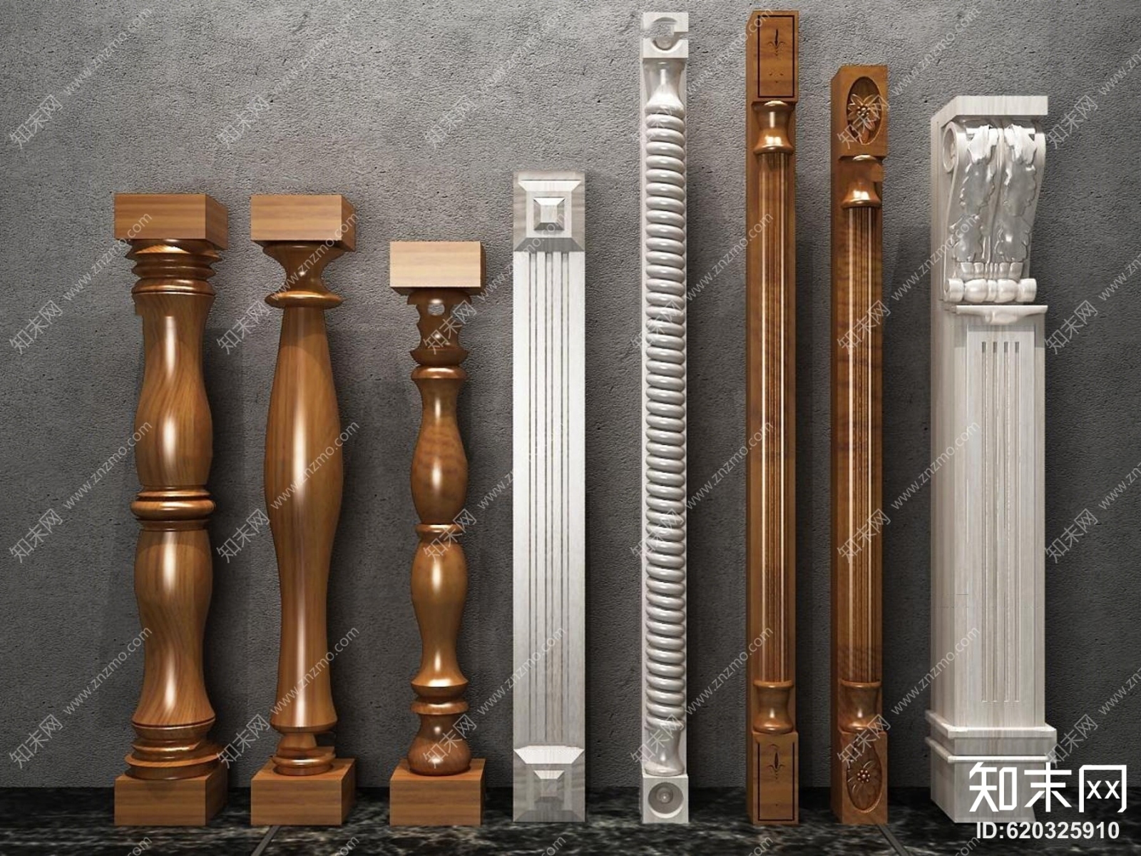 欧式雕花罗马柱组合3D模型下载【ID:620325910】