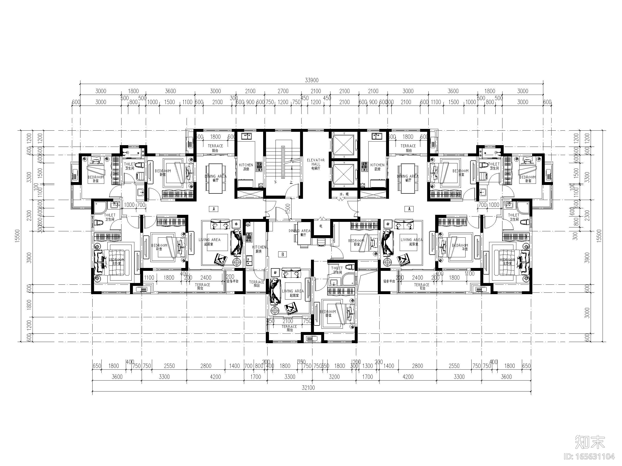 44套高层住宅四室户及以上建筑户型图设计施工图下载【ID:165631104】