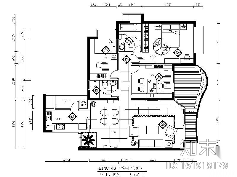 三居室设计方案cad施工图下载【ID:161918179】