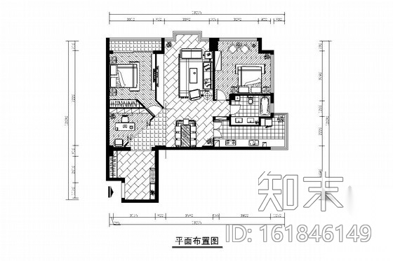 现代两居室室内装修施工图（含效果图）cad施工图下载【ID:161846149】