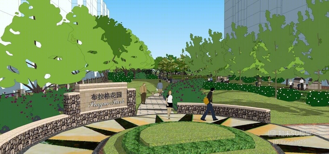SU草图大师庭院花园模型SU模型下载【ID:66663975】