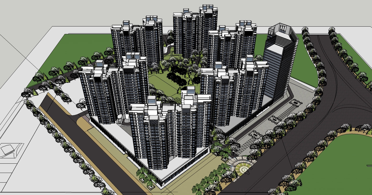 [北京]现代风格住宅小区规划设计SU模型cad施工图下载【ID:166726121】