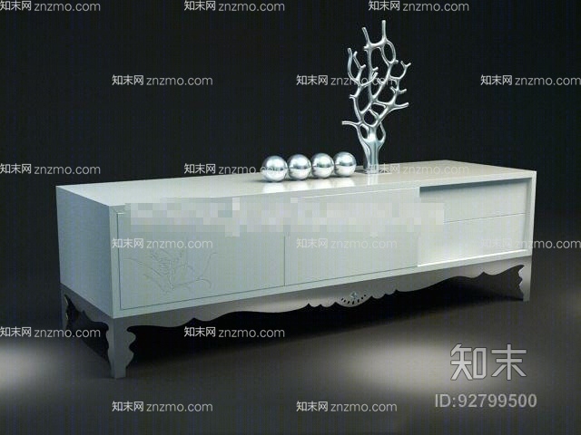 现代白色木艺电视柜3D模型下载【ID:92799500】
