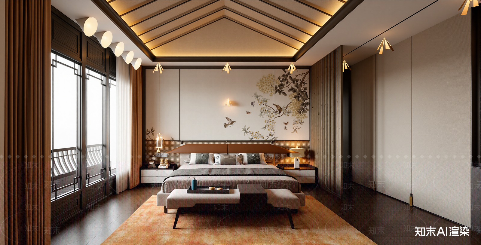 新中式家居卧室SU模型下载【ID:1216000961】