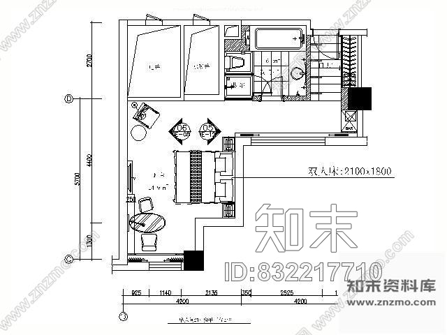 图块/节点酒店标准套房平面布置图cad施工图下载【ID:832217710】