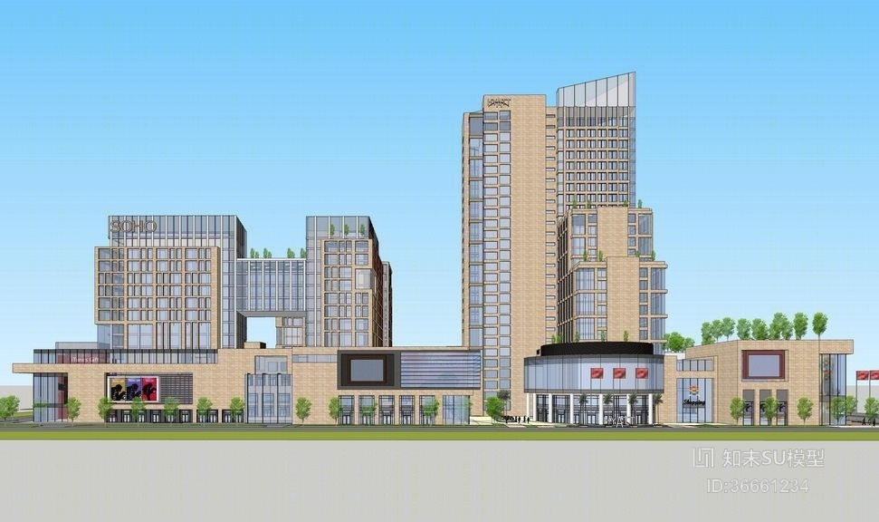 现代商业裙楼SU模型下载【ID:36661234】
