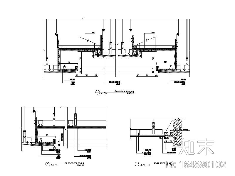 轻钢龙骨纸面石膏板吊顶节点cad施工图下载【ID:164890102】