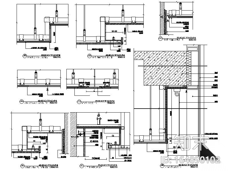 轻钢龙骨纸面石膏板吊顶节点cad施工图下载【ID:164890102】