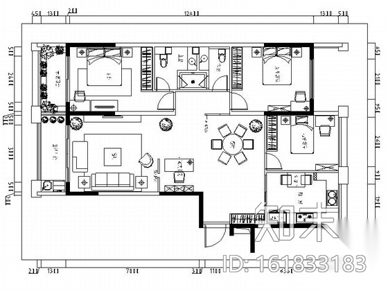 [浙江]义乌现代质朴三居室住宅装修CAD施工图（含效果图...cad施工图下载【ID:161833183】