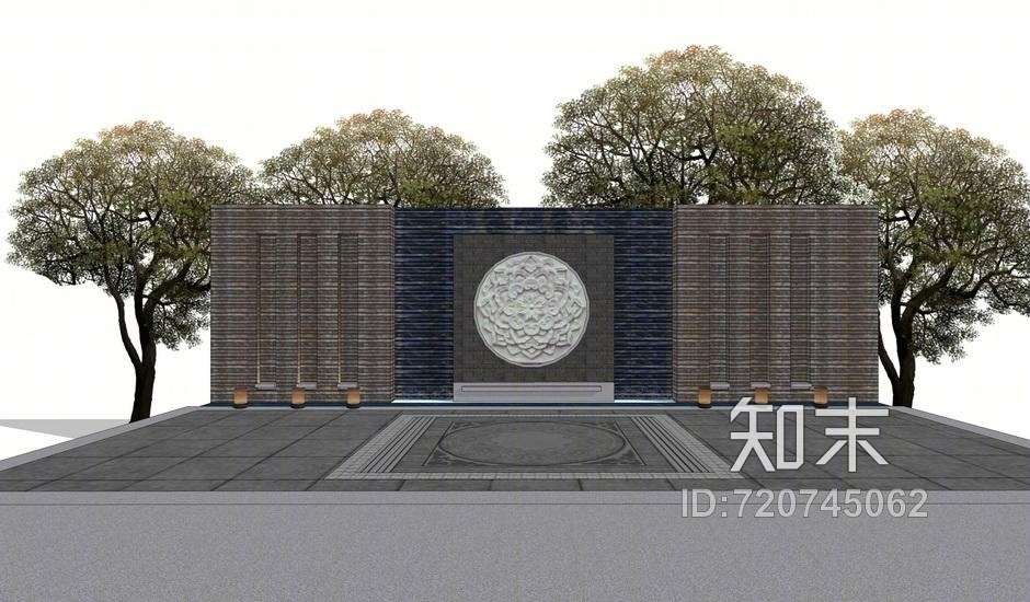 新中式景墙SU模型下载【ID:720745062】
