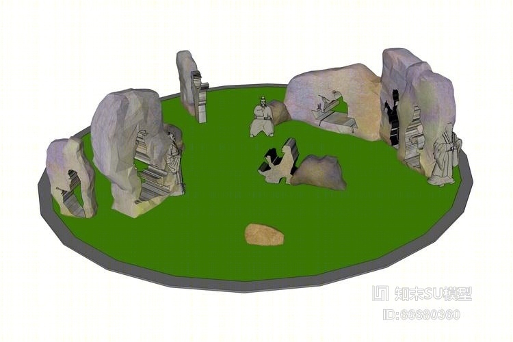 石头汉代人物雕塑SU模型下载【ID:66680360】