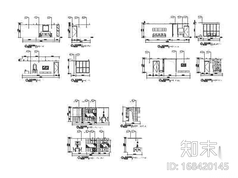 现代风格三居样板间装修图(含实景)cad施工图下载【ID:168420145】