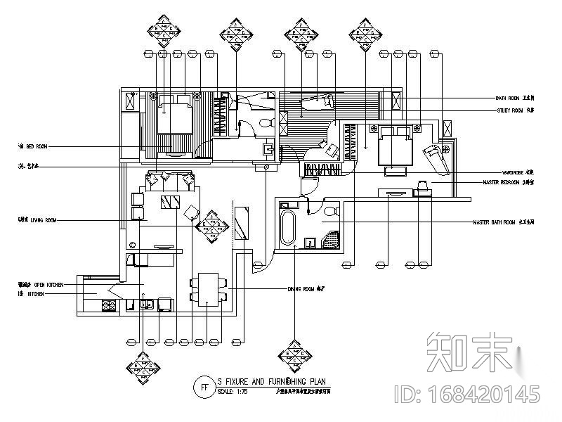 现代风格三居样板间装修图(含实景)cad施工图下载【ID:168420145】