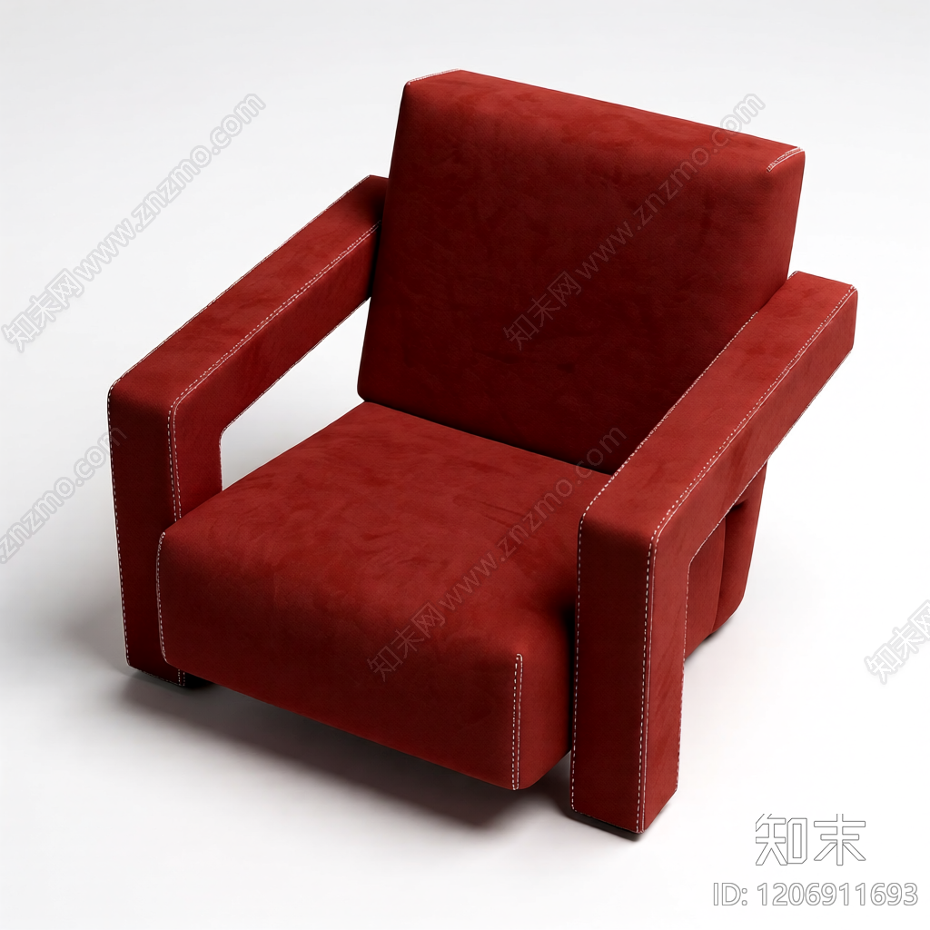 红色绒面扶手椅3D模型下载【ID:1206911693】