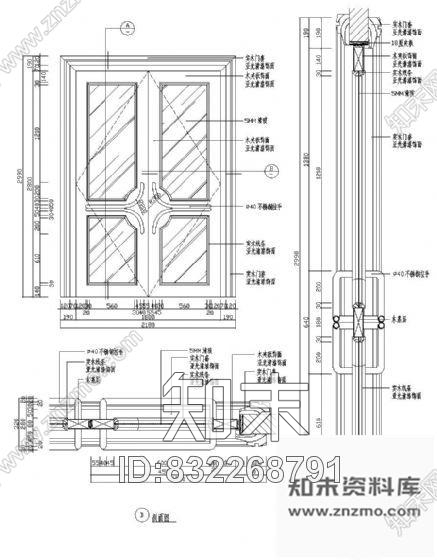 图块/节点双扇木门详图cad施工图下载【ID:832268791】