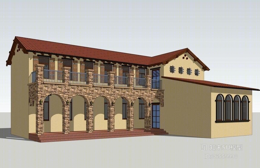 西班牙风格公园小建筑SU模型下载【ID:36559998】