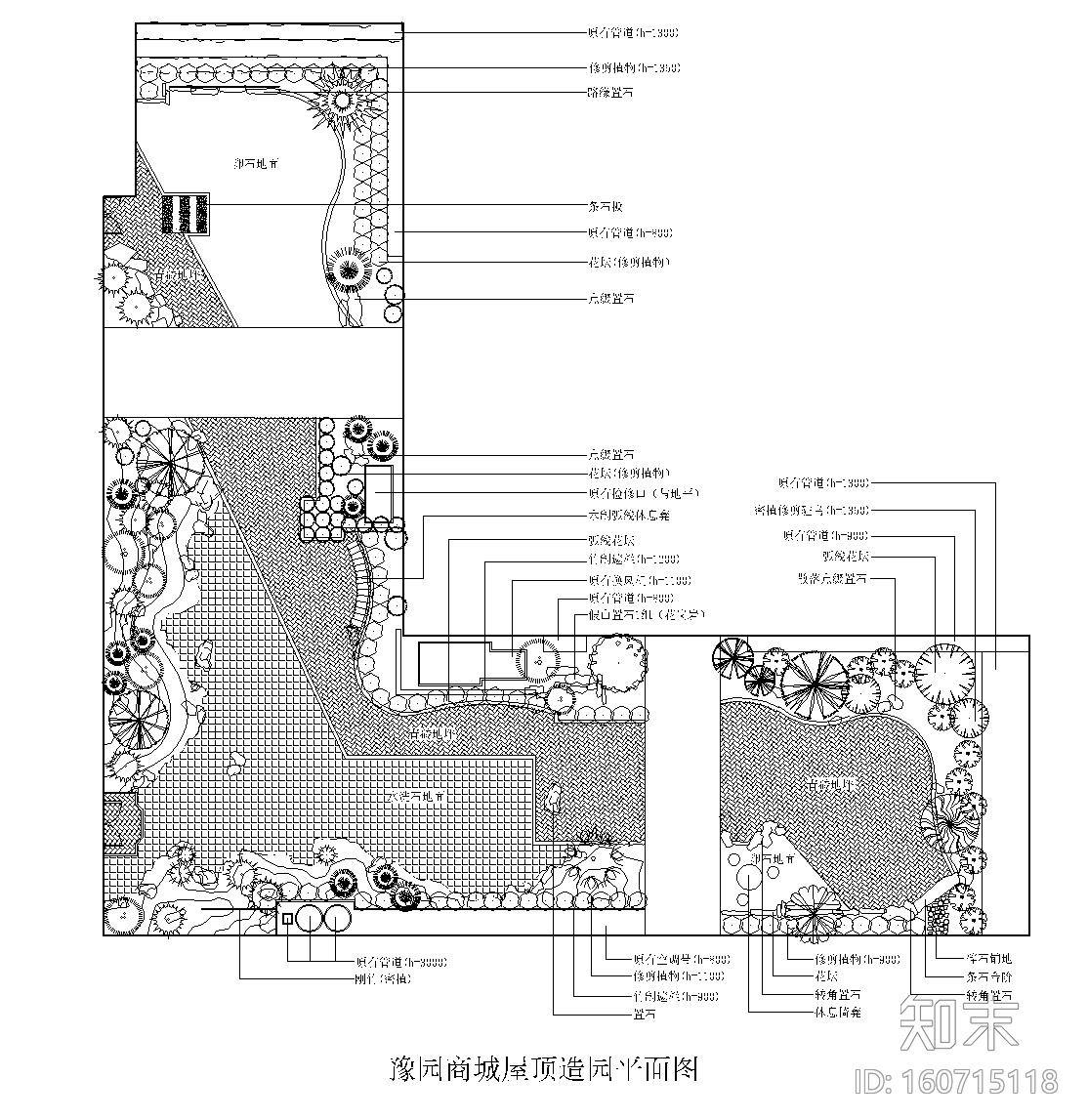 36套屋顶花园景观CAD平面图（各类型的屋顶花园）21-30施工图下载【ID:160715118】