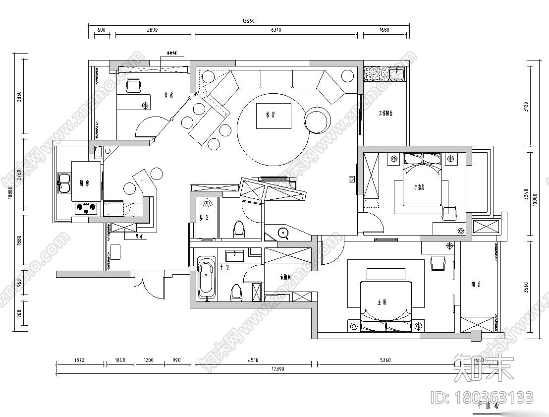 [江苏]现代风水岸枫情130㎡住宅装修施工图施工图下载【ID:180363133】