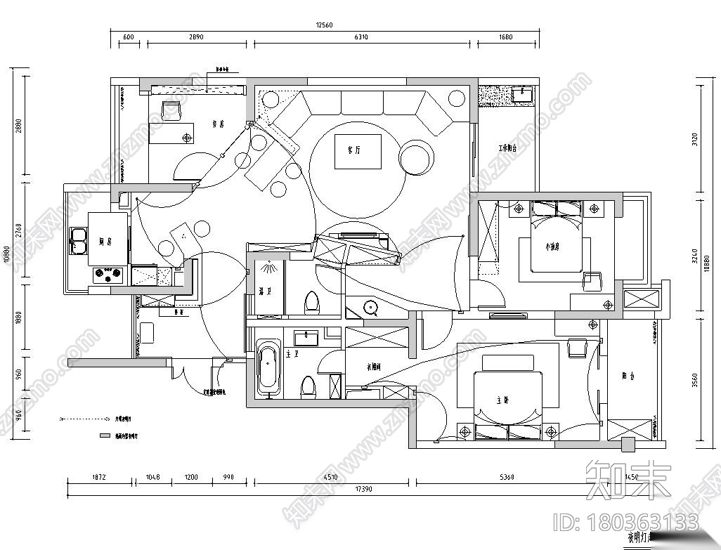 [江苏]现代风水岸枫情130㎡住宅装修施工图施工图下载【ID:180363133】