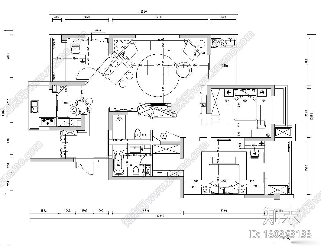 [江苏]现代风水岸枫情130㎡住宅装修施工图施工图下载【ID:180363133】