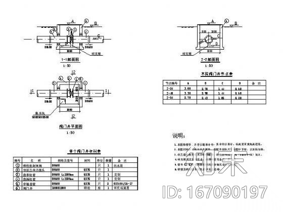 某工程中的排气排泥阀门井及倒虹管详图cad施工图下载【ID:167090197】