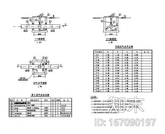 某工程中的排气排泥阀门井及倒虹管详图cad施工图下载【ID:167090197】