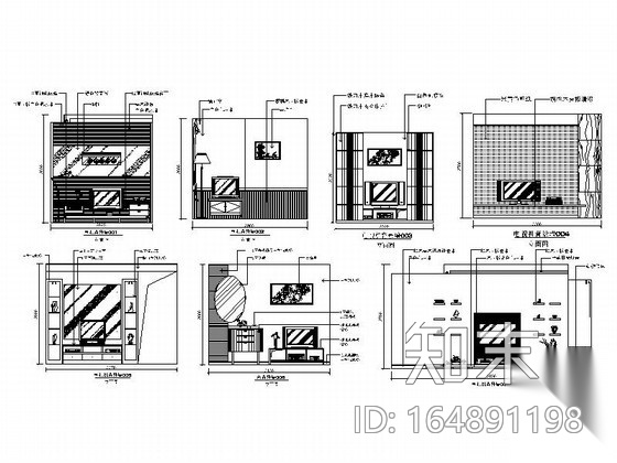 现代时尚电视背景墙CAD立面图块下载cad施工图下载【ID:164891198】