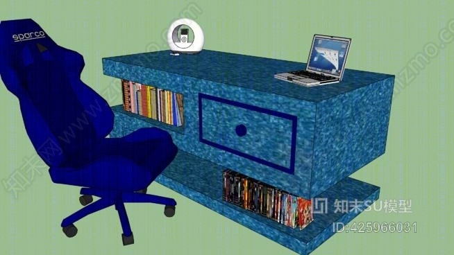 蓝色书桌SU模型下载【ID:425966031】