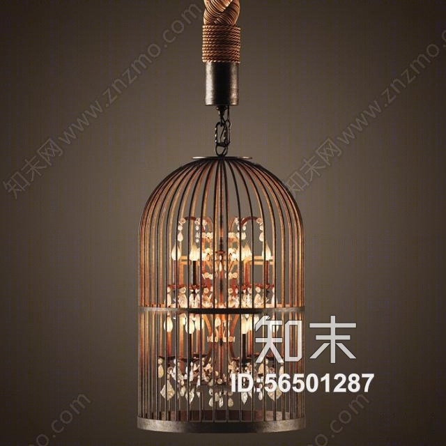 中式铁艺鸟笼吊灯3D模型下载【ID:56501287】