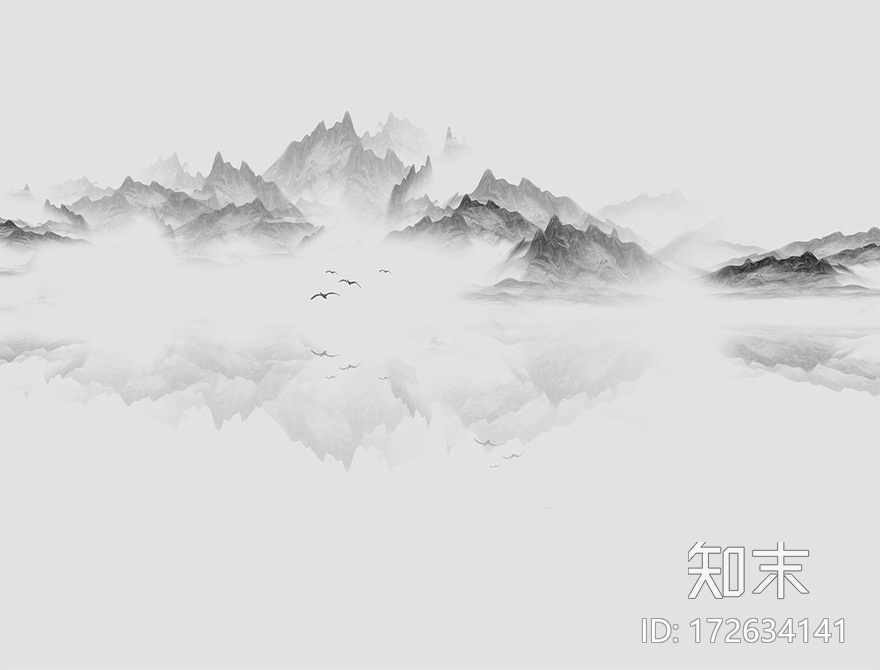 新中式水墨山水抽象背景墙贴图下载【ID:172634141】