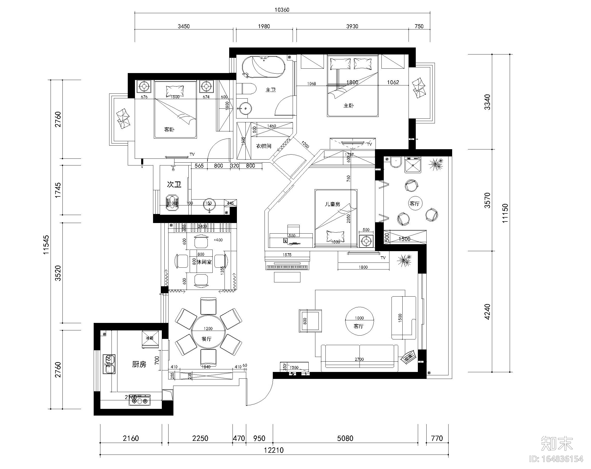 武汉150㎡现代风格三居室住宅施工图+效果图施工图下载【ID:164836154】