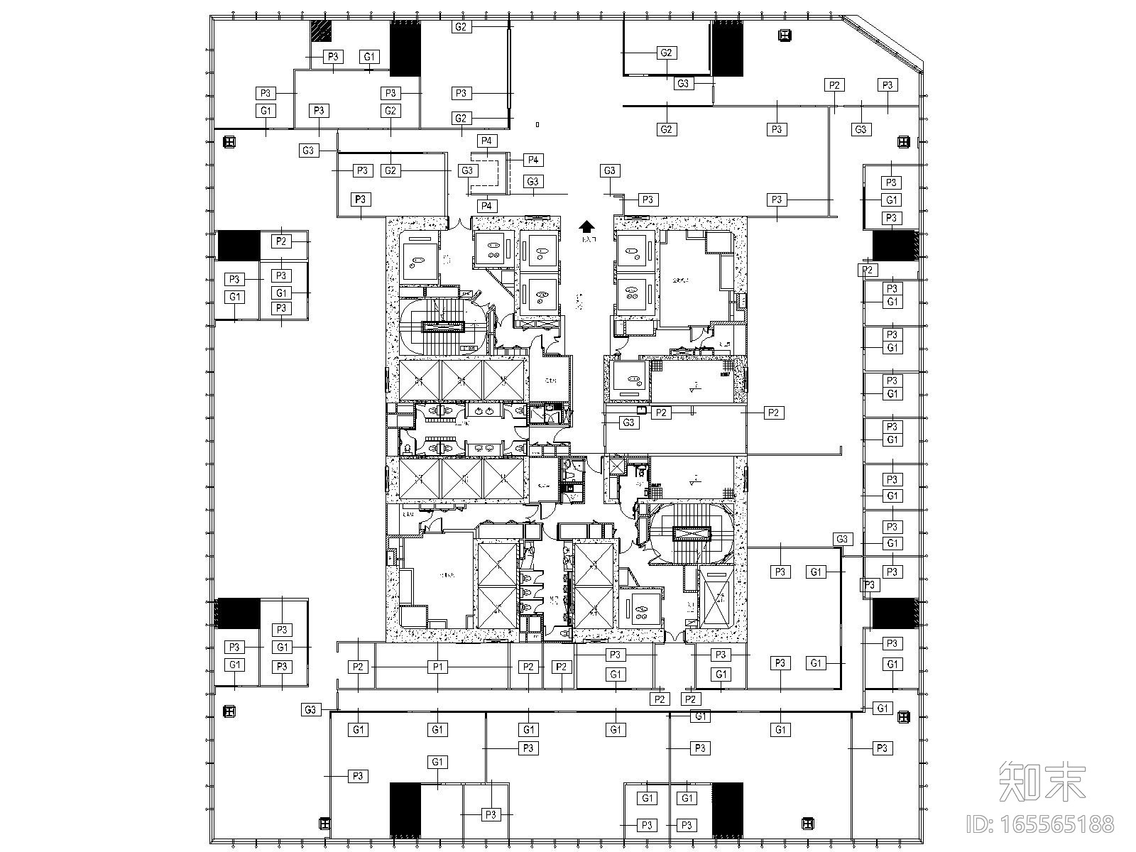 [上海]广发证券上海国金16楼办公室施工图cad施工图下载【ID:165565188】