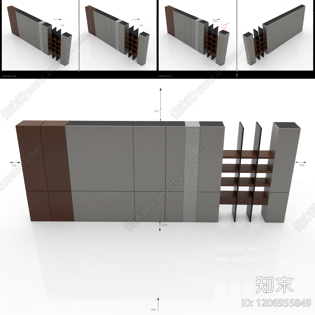 隔断墙带置物架3D模型下载【ID:1206955849】