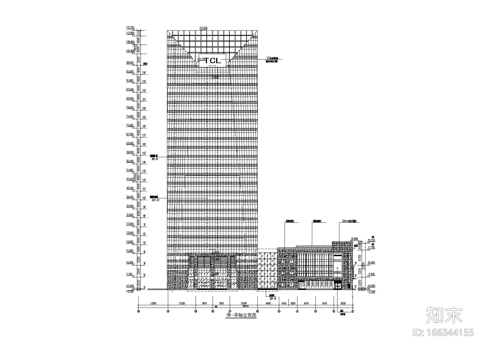 TCL科技大厦幕墙施工图cad施工图下载【ID:166344155】