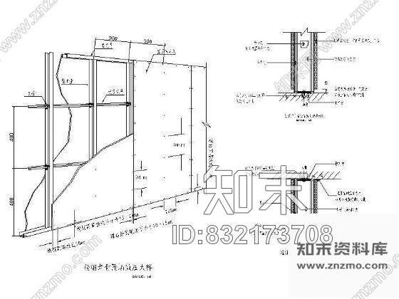 图块/节点轻钢龙骨隔墙做法cad施工图下载【ID:832173708】